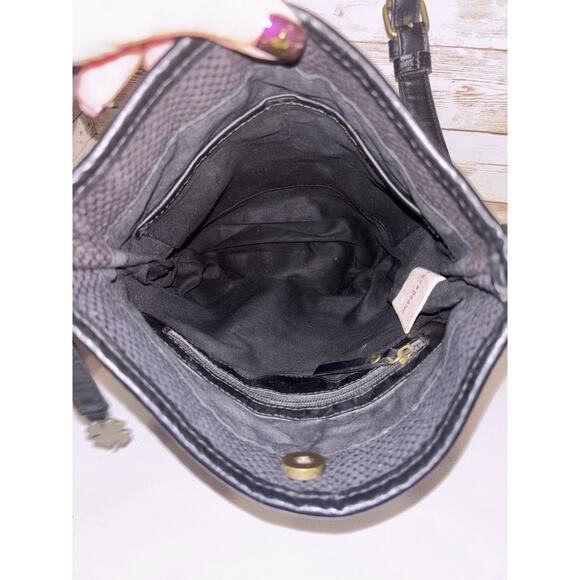 Lucky Brand Asha Tribal Aztec Black Embroidered Tapestry Bucket Crossbody Bag - Picture 5 of 5